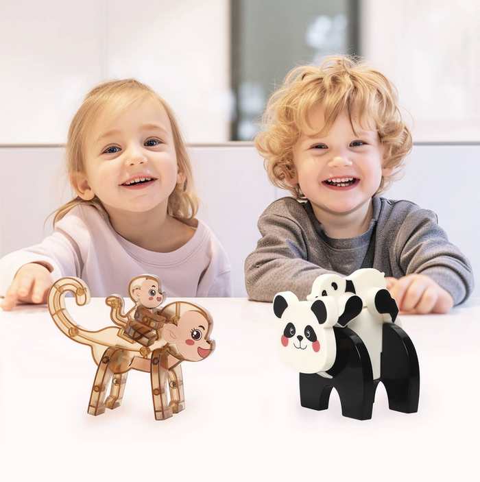 *4 Pieces Magnetic Panda & Monkey Parent and Baby Characters Playset