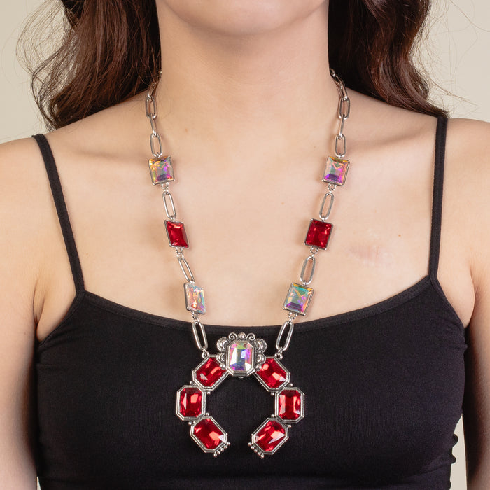 92133 - Crystal Pendant Necklace - Red