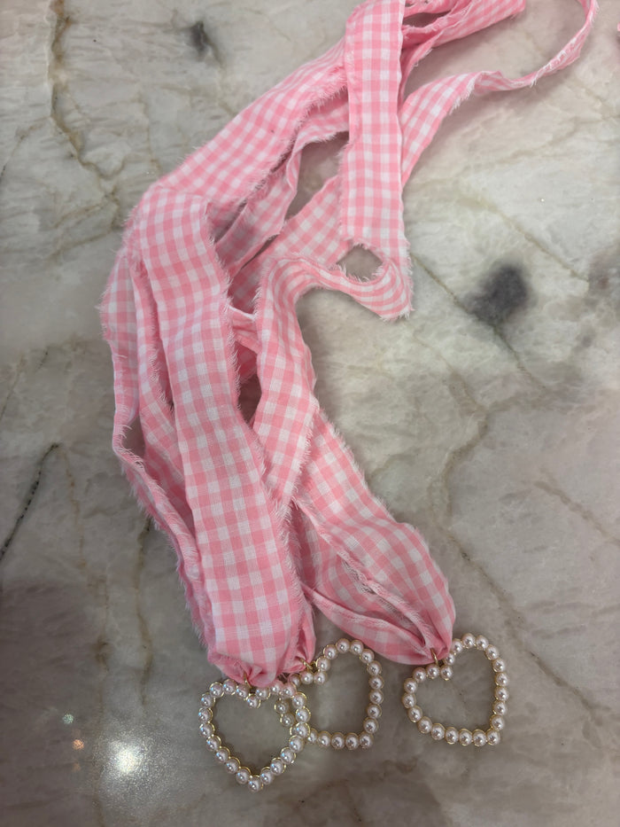 Bespoke Gingham Heart Long Ribbon Necklace