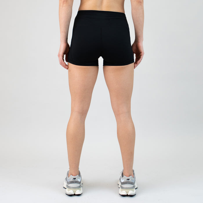 Black Mid Rise Contour Training Shorts For Women