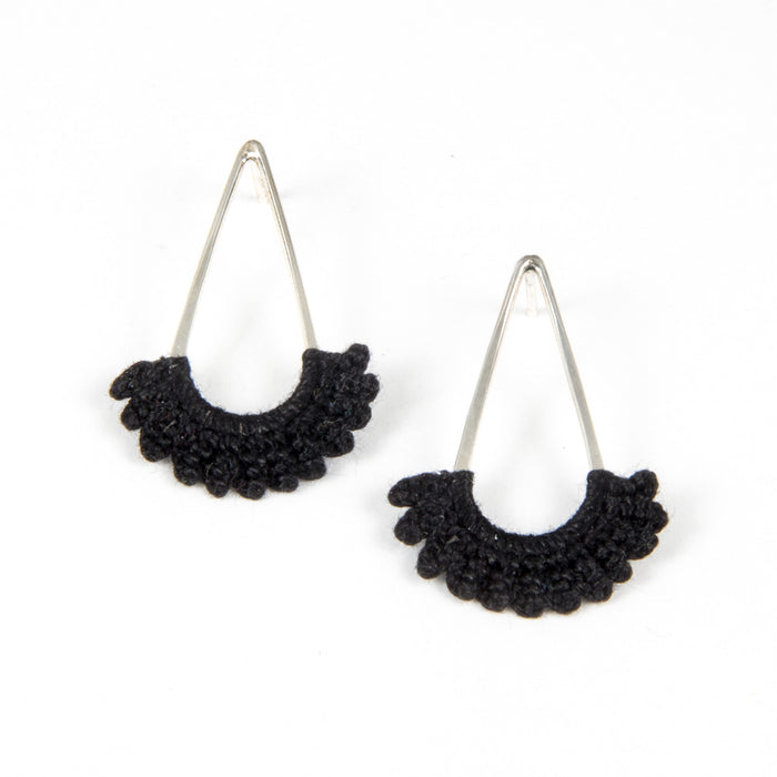 "Rain" Earrings with Hand Crocheted Black Lace silver