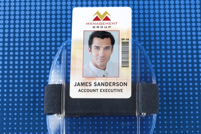 Arm Band Vertical Vinyl Badge Holder with White Strap - Credit Card Size - 504-ARNW, Qty = 25