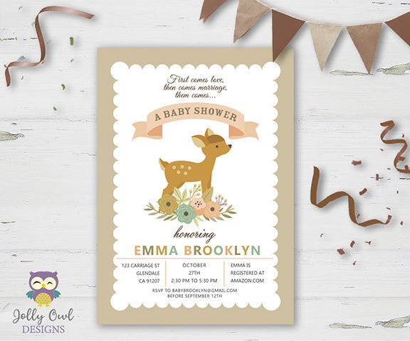 Baby Shower Party Invitation - Fawn Baby Deer