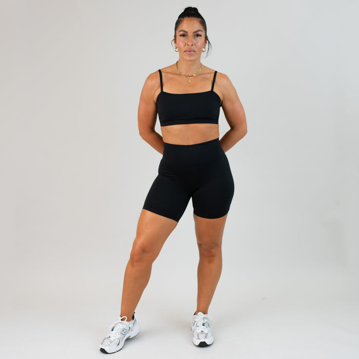Black Biker No Front Seam Spandex Shorts