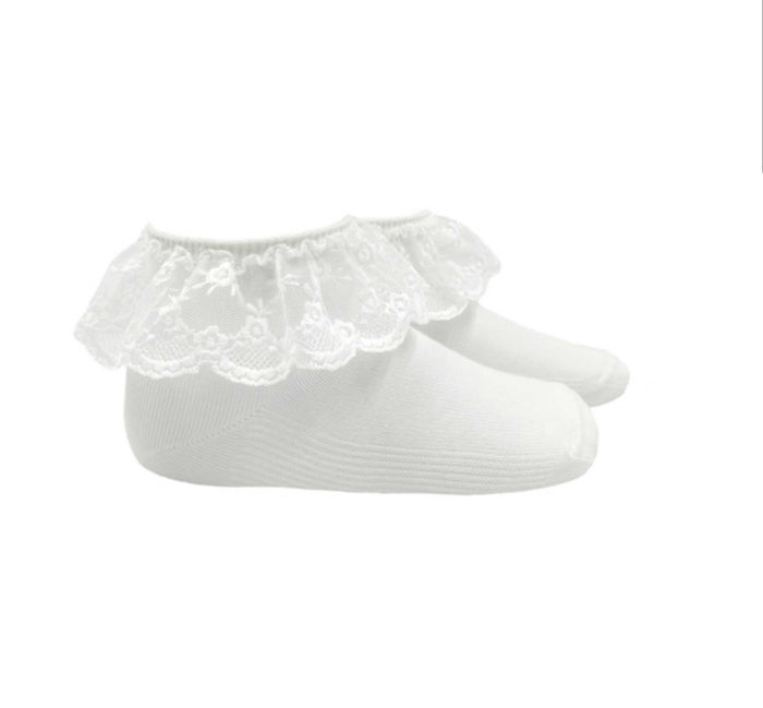 Bobbin White or Ivory Lace Ankle Bow Socks