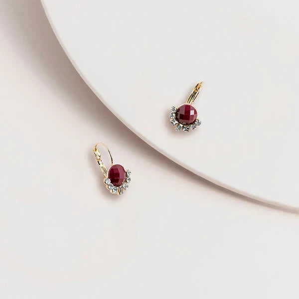 Burgundy Glass and Crystal Hook Earrings
