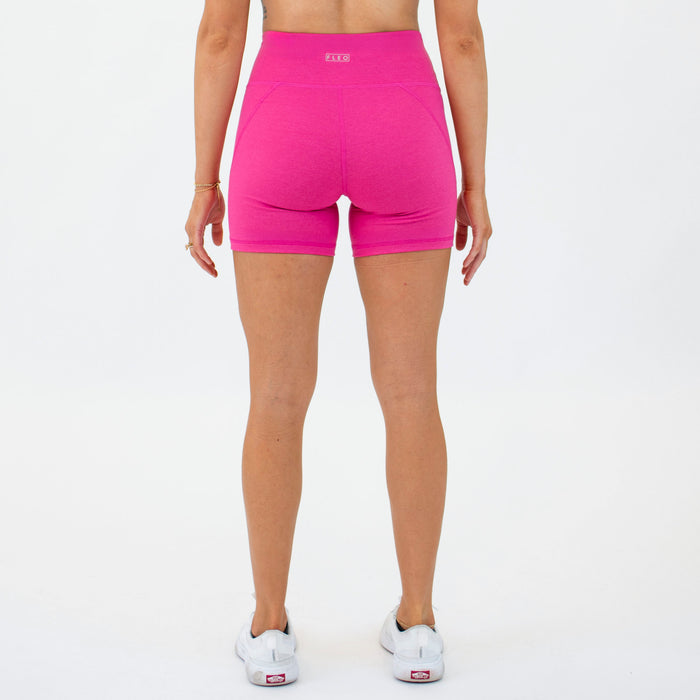 Heather Pink Peacock No Front Seam High Rise Spandex Shorts