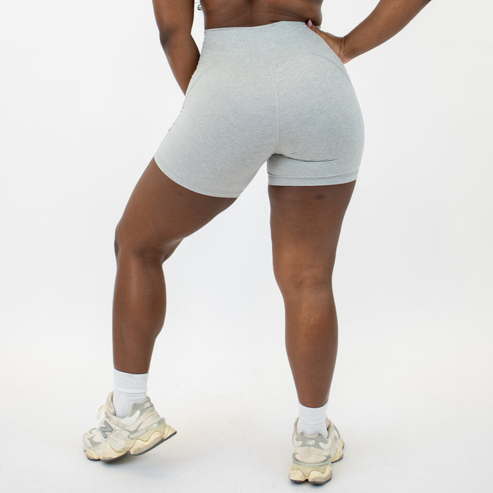 Heather Light Gray No Front Seam High Rise Spandex Shorts
