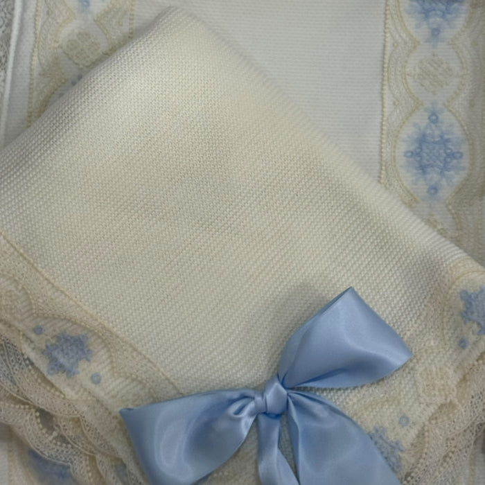 Clotilde Ivory/Light Blue Bassinet Pad/Liner 2-piece set