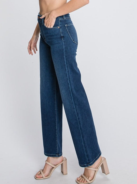 Feelin' Free Dark Wash Wide-Leg Denim Jeans
