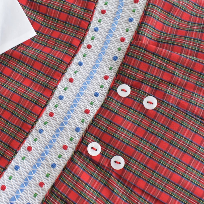 Frosted Red Tartan Handsmocked Boy 2-Pc Set