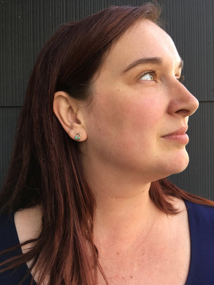 Green Patina BB Circle Stud Earrings