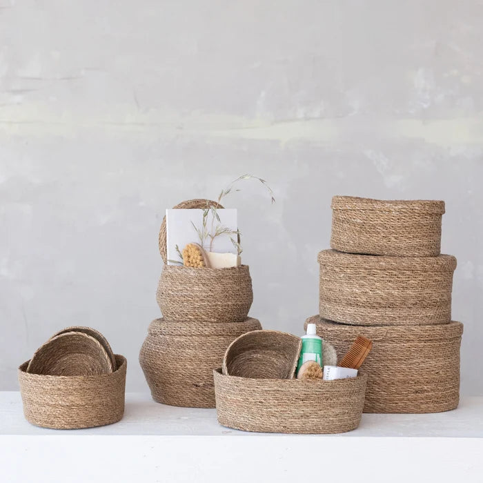 Hand-Woven Seagrass Basket w/ Lid