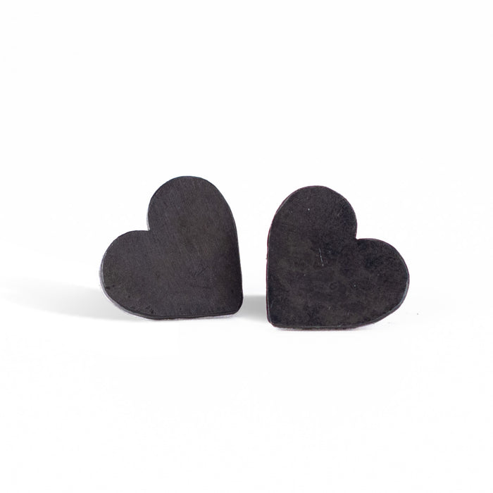 Heart earrings in blackened steel. Silver ear posts.