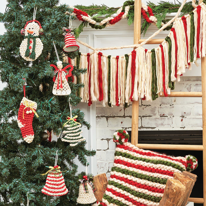 A Macrame Stripes Bell Ornament.