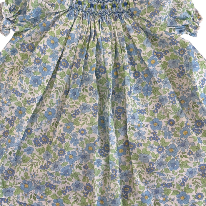 Margotte Blue Floral Handsmocked Girl Dress