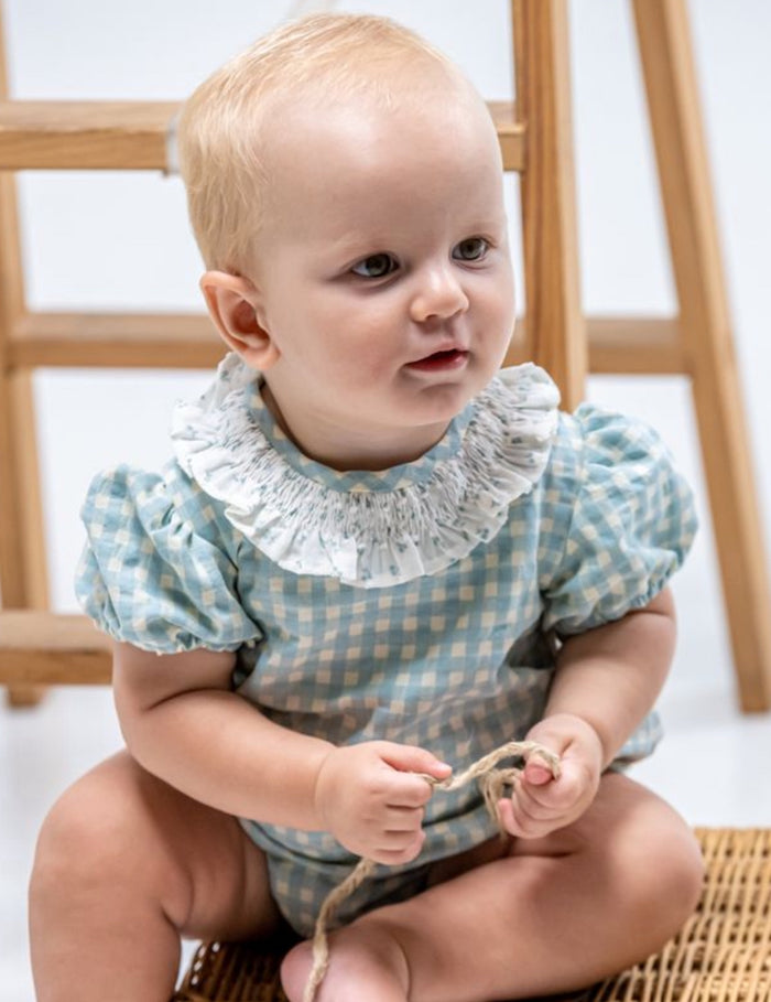 Melissa Sage Green/Aqua Gingham Romper