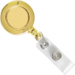 Metallic Round Economy Badge Reel with Clear Vinyl Strap and Belt Clip, Qty = 25