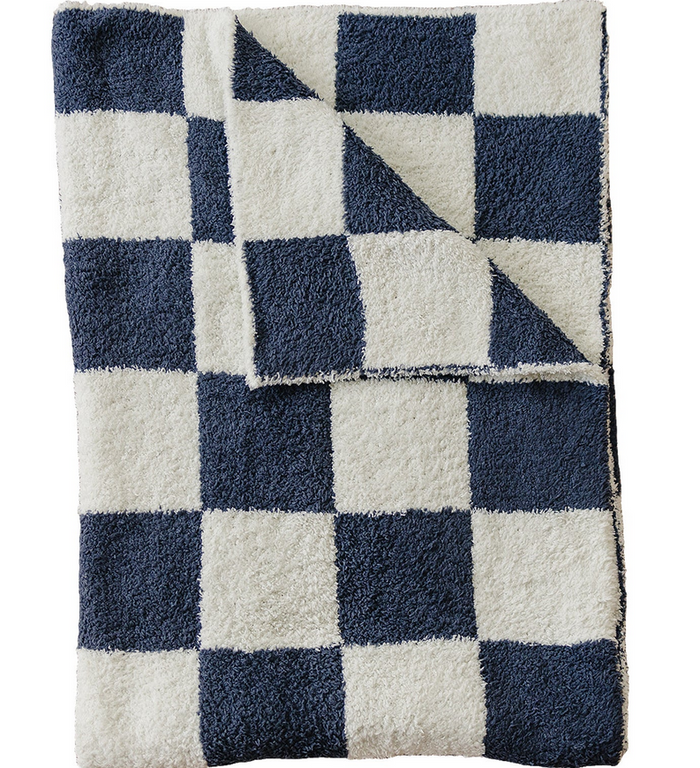 Navy Checkered Plush Blanket
