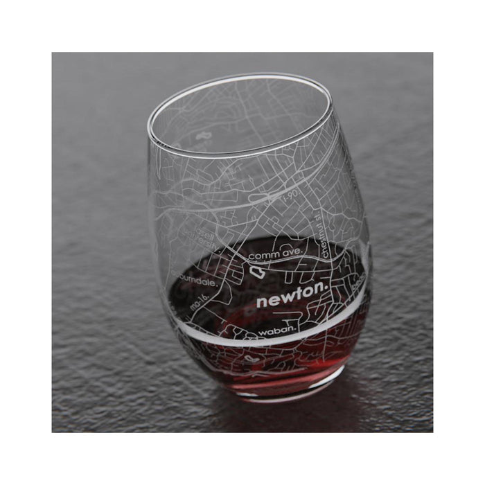 Newton, MA Map Stemless Wine Glass