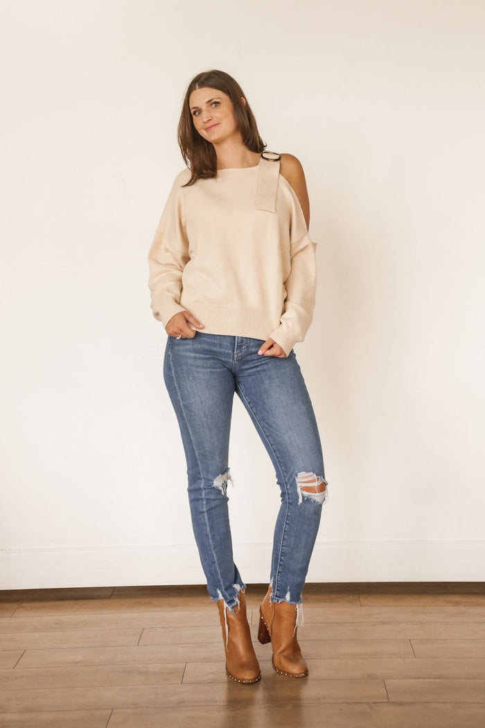 One Shoulder Buckle Sweater