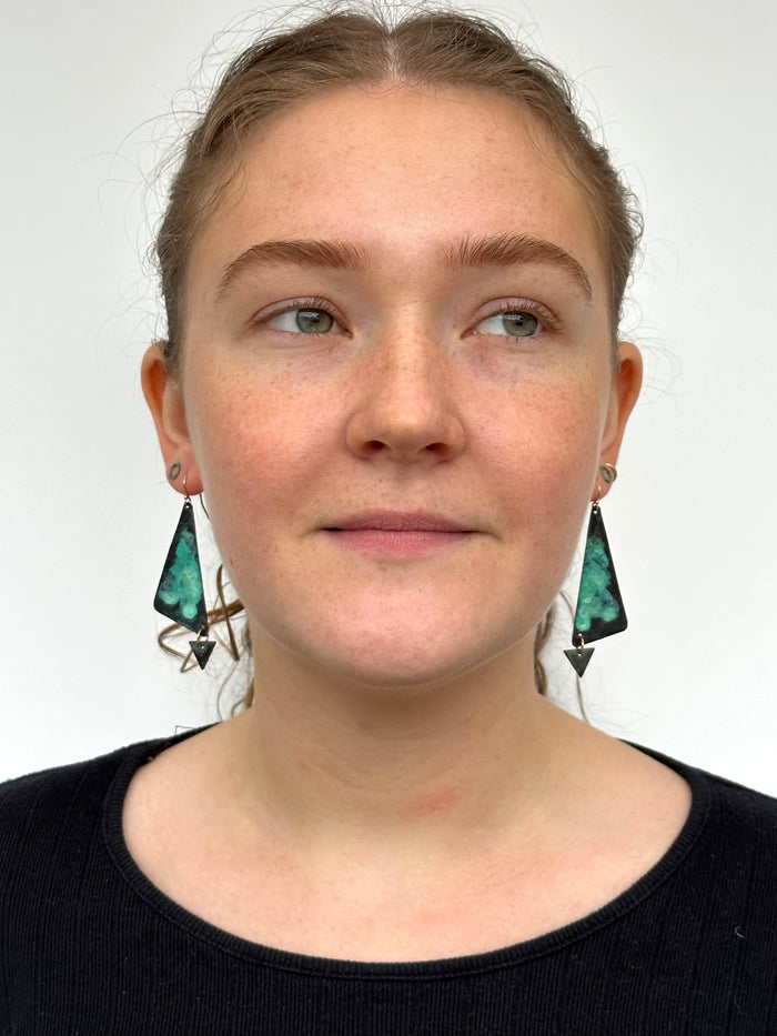 Patinated Double Triangle Earrings