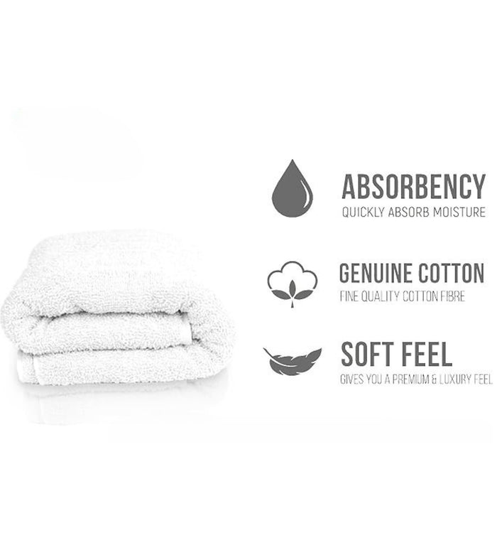 White towel with absorbency and cotton quality icons