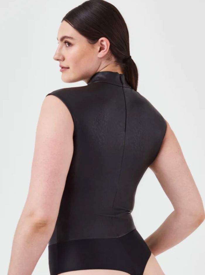 Spanx Leather Like Mock Neck Bodysuit