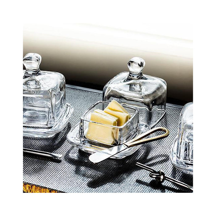 Square Glass Covered Butter Dish in use