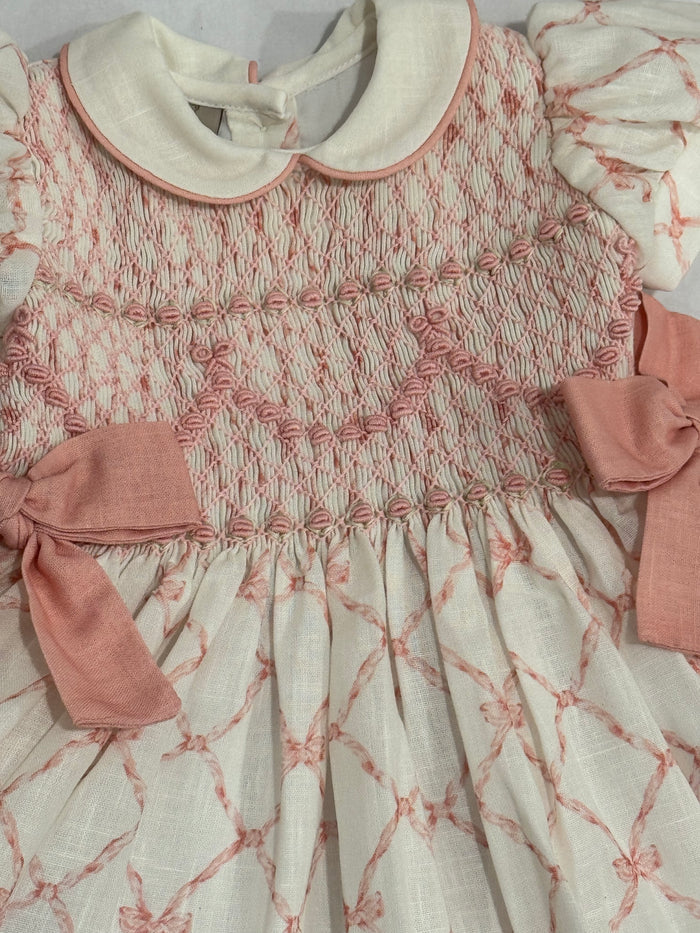 Stella Bow Pink Coquette Handsmocked Dress