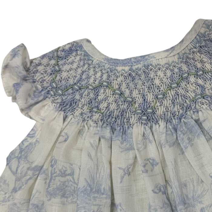 Stephanie Toile de Jouy Light Blue Handsmocked Dress