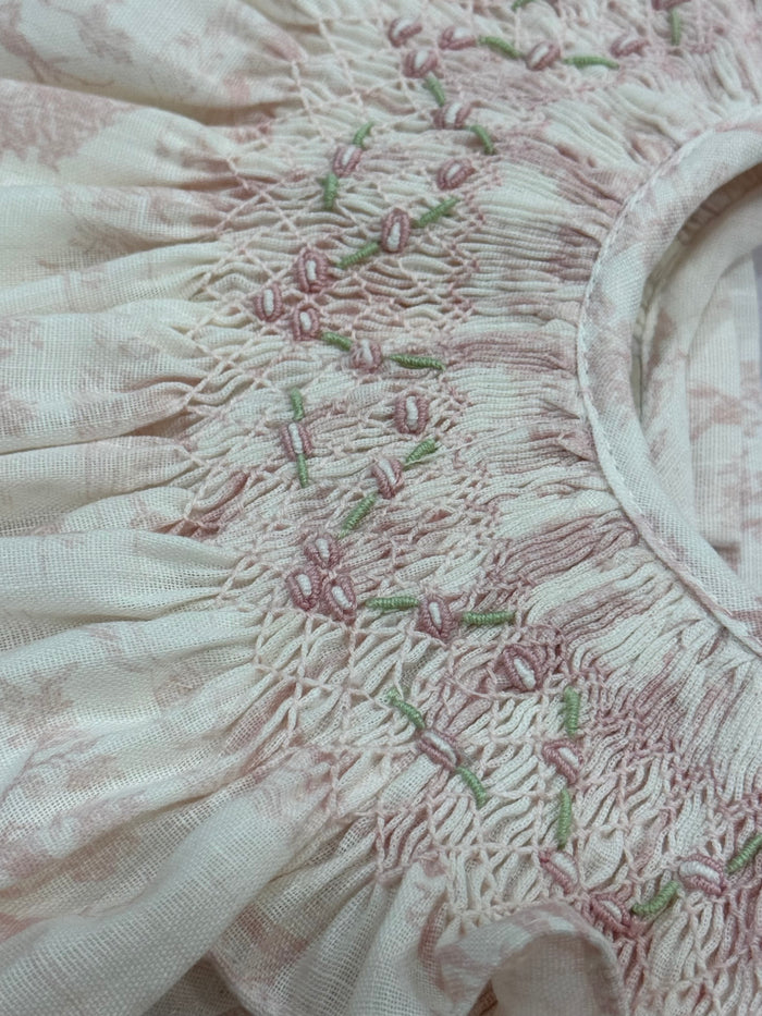 Stephanie Toile de Jouy Pink Handsmocked Dress