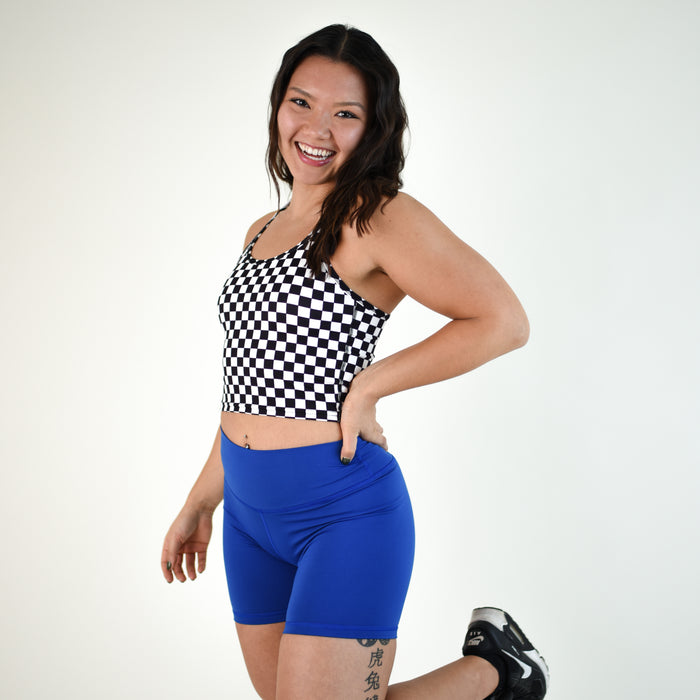 Black White check Switch Up Crop Tank - Fitted