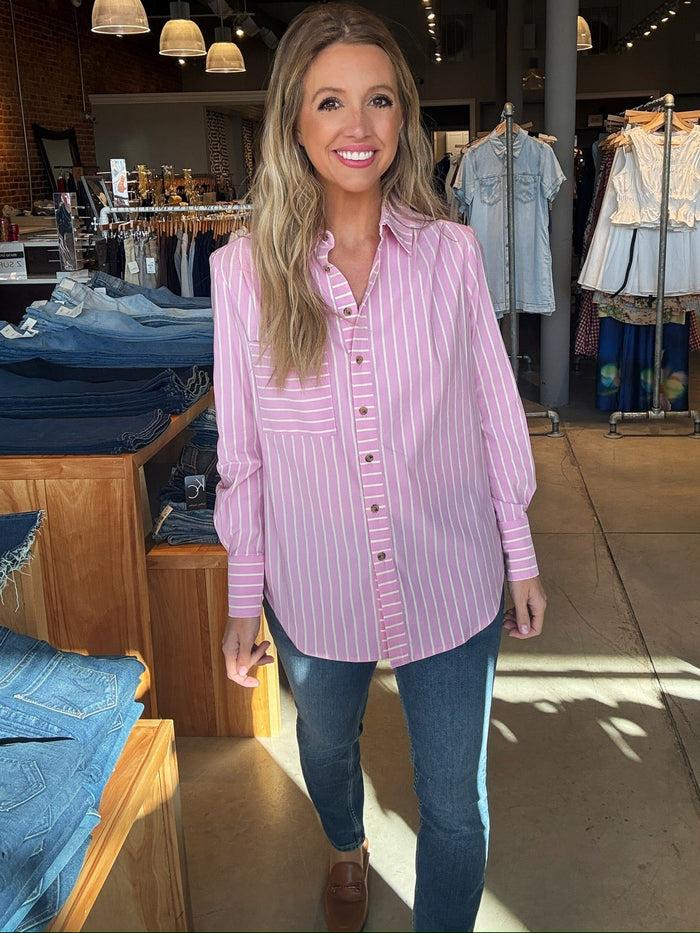 Tribal Rosewater Button Front Top