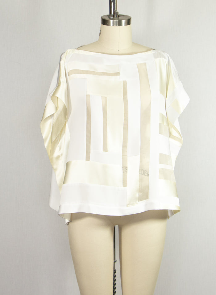 White Patchwork Silk Crepe Tunic