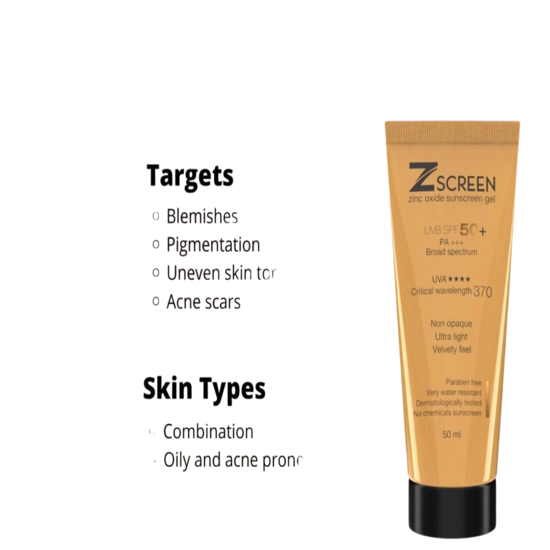 Z Screen Zinc Oxide Sunscreen Gel SPF 50+ PA+++ 50ml