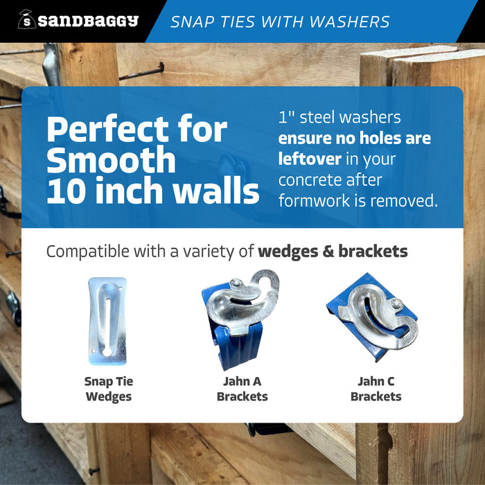 10" x 4 ¾" Standard Snap Ties For Concrete Forms (Short End) - 1" Flat Steel Washer
