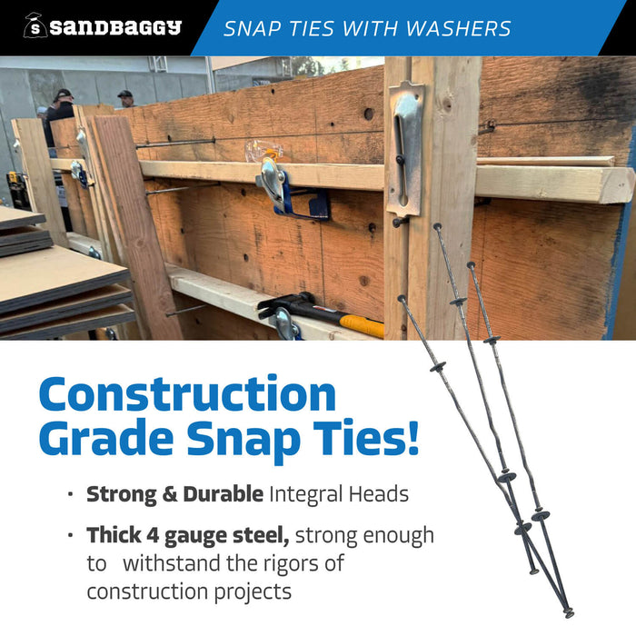 10" x 4 ¾" Standard Snap Ties For Concrete Forms (Short End) - 1" Flat Steel Washer