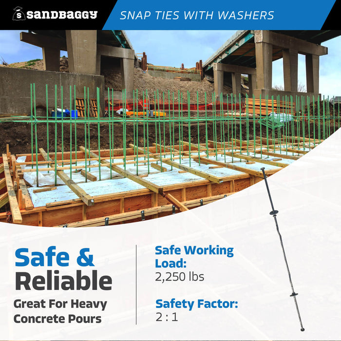 10" x 4 ¾" Standard Snap Ties For Concrete Forms (Short End) - 1" Flat Steel Washer