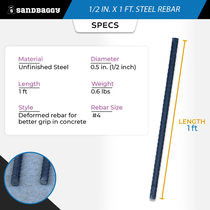 1/2 in. x 1 ft. Steel Rebar #4