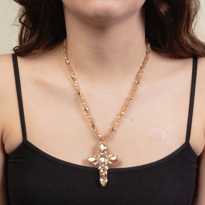 1277 - Crystal Cross Necklace - Gold