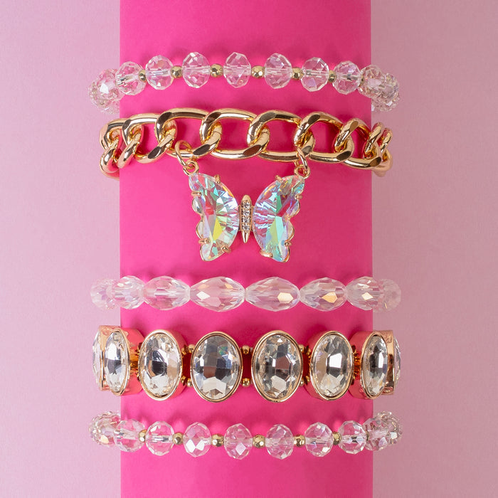 1450 - Crystal Stacked Bracelets - White