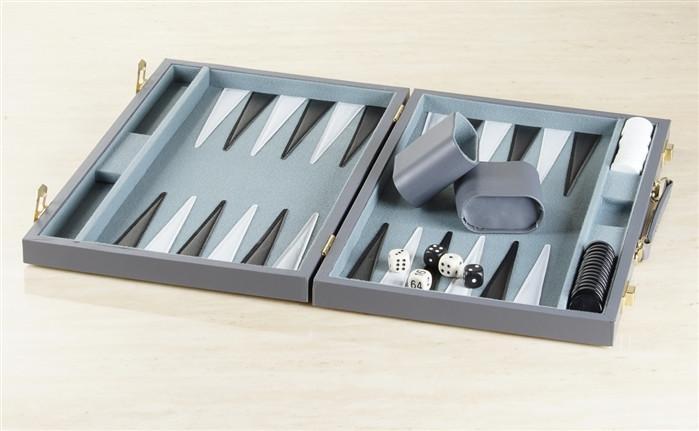 15" Grey Vinyl Backgammon Set - Chess Set - Chess-House