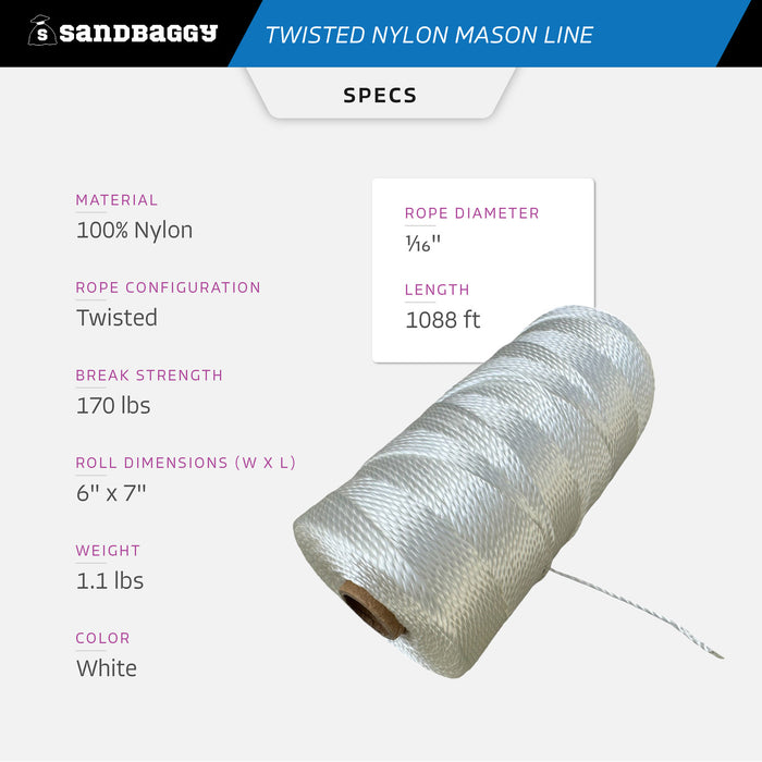 #18 x 1088 ft Twisted Nylon Mason Line - Construction String