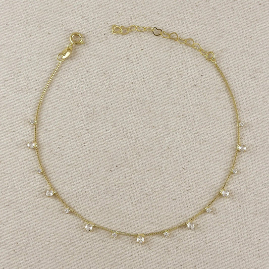 18k Gold Filled Micro Cubic Zirconia Anklet