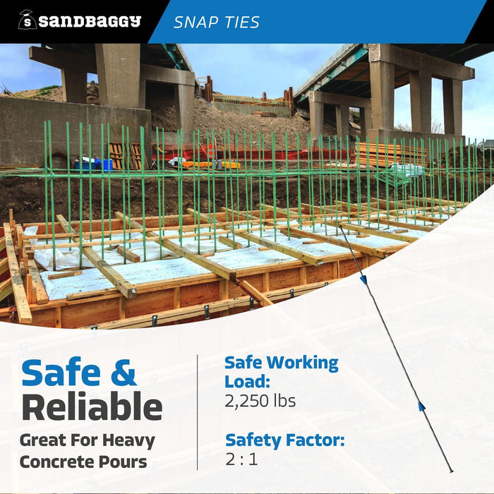 24" x 8-1/4" Standard Snap Ties For Concrete Forms (Long End) - 1" Plastic Cones