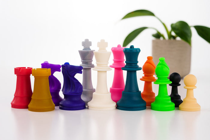 3 1/2" Colored Silicone Club Chess Pieces - Half Set of 17 Pieces - Piece - Chess-House