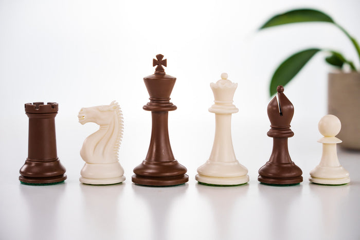 3 3/4" Emisario Player Chess Pieces - Brown and White - Piece - Chess-House