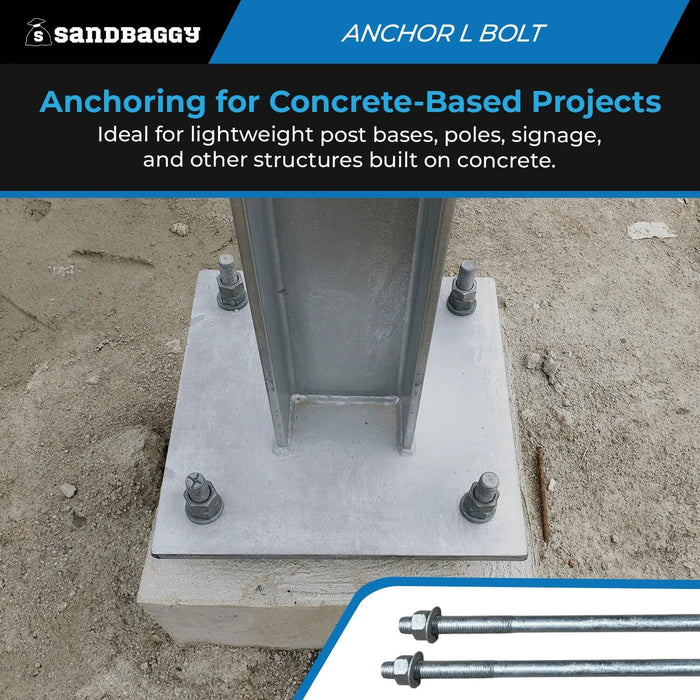 3/4" x 10" Threaded Concrete Anchor L-Bolts (Nuts & Washers Included) - Galvanized