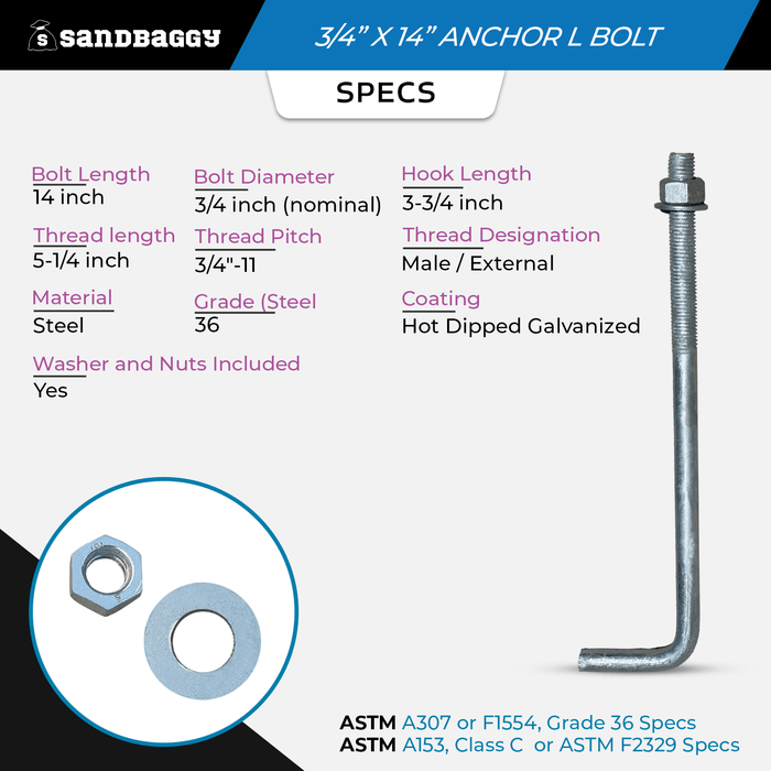 Anchor L-Bolts-3/4" x 14"